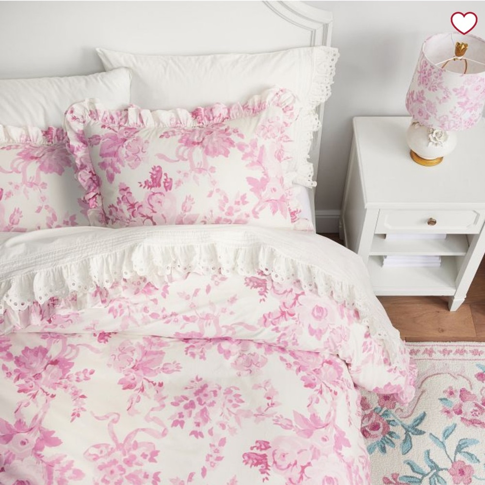 LoveShackFancy Damask Ruffle Duvet Cover & Pillowcase Set
